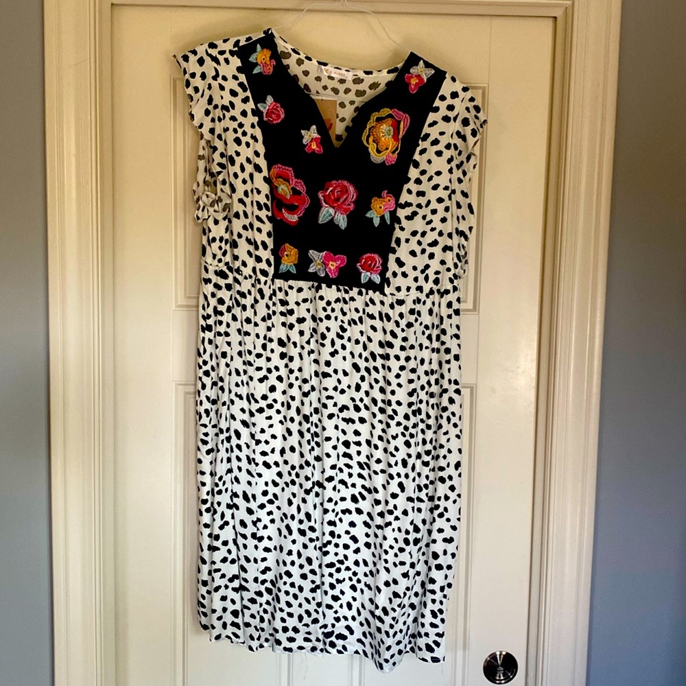 NWT leopard/embroider floral dress xl